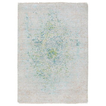 Ivory Touch Of Green Pure Silk With Textured Wool Hand Knotted Rug, 3'0" x 5'0"