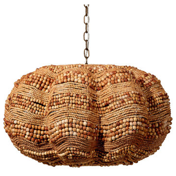 Clamshell Wood Beaded Chandelier, Natural
