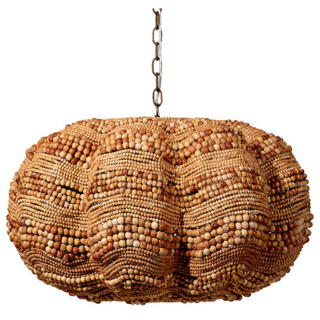 Clamshell Wood Beaded 4-Light Chandelier, Natural