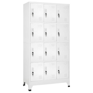 vidaXL Locker Cabinet Storage Cabinet File Cabinet Anthracite and White Steel, Gray, With 12 Lockers
