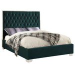 Meridian Furniture - Lexi Velvet Bed, Green, Full - Make the Lexi green velvet bed part of your dream bedroom setup. This bed has all of the bells and whistles you want, including a super tall headboard that stands nearly five-feet tall. The bed is covered in green velvet fabric for a luxe look, and it's deeply tufted for added luxuriousness. The headboard is soft and welcoming against your back and head as you read or watch TV in bed, and the bed rests on chrome legs for dependable sturdiness and durability. Use it without a box spring or foundation, since the slats are included.