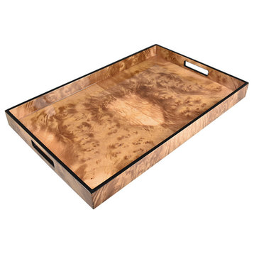 Lacquer Rectangle Tray, Walnut Burl with Black