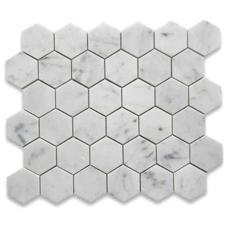 Carrara Marble Carrera White Venato 2" Hexagon Mosaic Tile Polished, 1 sheet