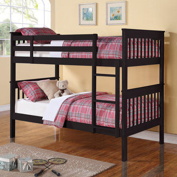 Twin over Twin Bunk Bed with Slat Design in Black