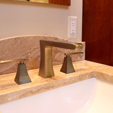 Classic Master Bathroom w/ Cherry Cabinets & Diano Royale Marble Countertop