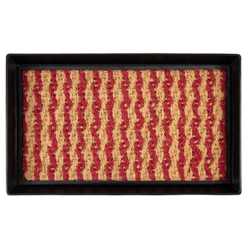 24.5"x14"x1.5" Black Metal Boot Tray With Tan/Red Coir Insert