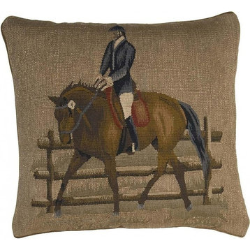 Throw Pillow Aubusson Equestrian 20x20 Bronze Olive Green Beige