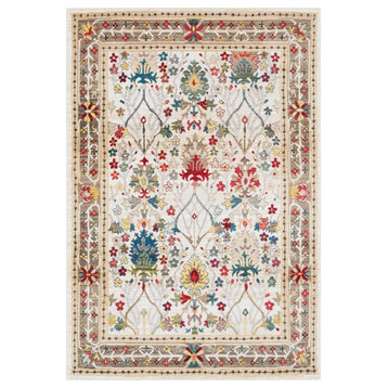 Crafty Traditional Dark Red, White Area Rug, 3'x5'