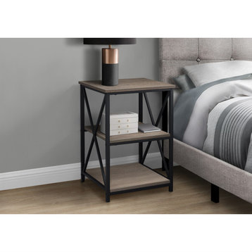 Accent Table Side End Nightstand Lamp Metal Laminate Brown Black