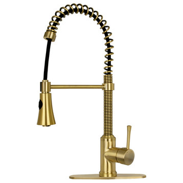 Copper Pre-Rinse Spring Kitchen Faucet with Pull Down Sprayer, Brushed Gold