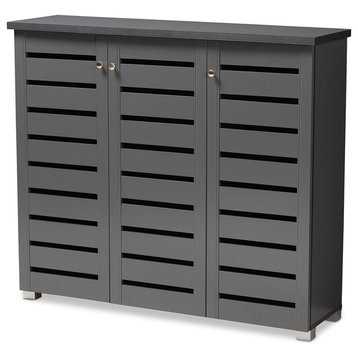 Modern & Contemporary Dark Gray 3-Door Wooden Entryway Shoe Storage Cabinet