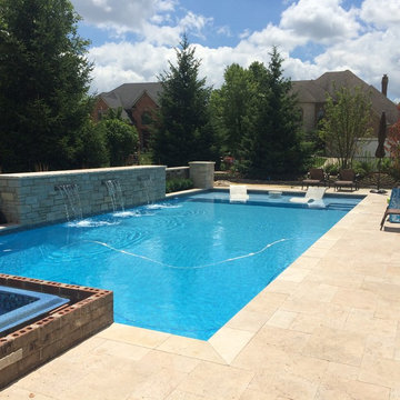 Naperville Pool, Travertine Deck and Landscape