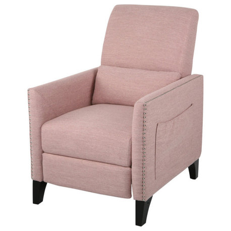 Alexis Contemporary Fabric Push Back Recliner, Light Blush, Dark Brown