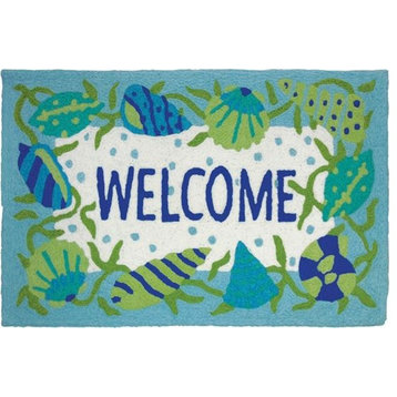 Teal Blue and Green Shells Beach Welcome 30 X 20 Inches Accent Throw Rug