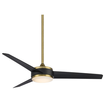 Mod Indoor/Outdoor 3-Blade Smart Ceiling Fan 54", LED, Satin Brass/Black