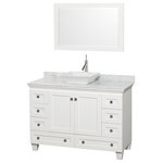 Wyndham Collection - Acclaim Single Bathroom Vanity With Mirror, 48" - Wyndham Collection Acclaim 48" Single Bathroom Vanity in White, White Carrera Marble Countertop, Pyra White Sink, and 24" Mirror