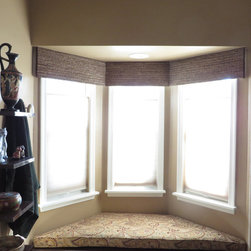 Custom Upholstered Cushion with Woven Wood Cornice - Home Decor