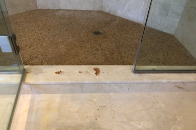 Bathroom - mid-sized master bathroom idea in New York with marble countertops