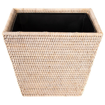 Artifacts Rattan™ Rectangular Tapered Waste Basket with Metal Liner, White Wash