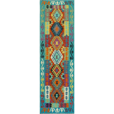 Flatweave Useni Turquoise/Rust Runner, 2'6x9'3