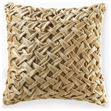 Croscill Winchester Ruched Velvet Sqaure Pillow 20x20, Gold