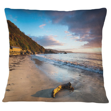 Looe Cornwall Beach at Sunrise Modern Beach Throw Pillow, 16"x16"