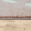 Kids Rug With Charming Clouds, Pastel Pink, 6'7" Round