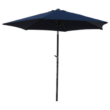 St. Kitts Aluminum Tilt and Crank 8' Outdoor Umbrella, Dark Gray/Navy Blue
