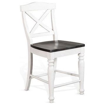 Sunny Designs Carriage House 24" Wood Crossback Barstool in White/Dark Brown