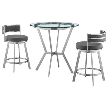 Armen Living Naomi and Roman 3-Piece Stainless Steel Dining Set in Gray/Silver