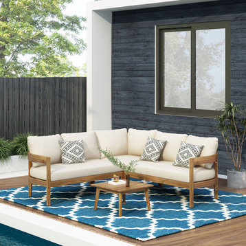 Brooklyn Outdoor Acacia Wood 5 Seater Sectional Sofa Chat Set with Cushions