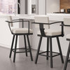 Amisco Akers Swivel Counter and Bar Stool, Cream Faux Leather / Black Metal, Counter Height