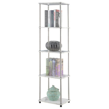 Pemberly Row Five-Tier Tower in White Faux Marble Wood Finish