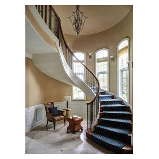 Pickell Curved staircase with Blue Wool Runner - Traditional - Staircase ...