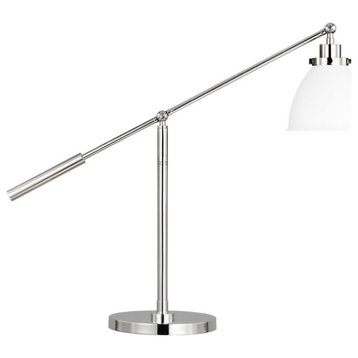 Wellfleet One Light Desk Lamp in Matte White and Polished Nickel