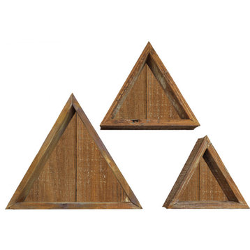 Set of 3, Triangle, Vintage Farmhouse Shadow Box Shelves, Weathered Brown