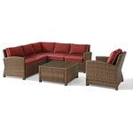 Crosley - Bradenton 5-Piece Outdoor Wicker Seating Set With Sangria Cushions - Create the ultimate in outdoor entertaining with Crosley's Bradenton Collection. This elegantly designed all-weather wicker sectional is the perfect addition to your environment. Bradenton provides the utmost in flexibility with its modular design that allows you to easily add sections as needed to fit any space. The finely crafted deep seating collection features intricately woven wicker over durable steel frames, and UV/Fade resistant cushions providing comfort, style and durability.