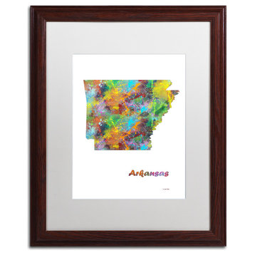 Marlene Watson 'Arkansas State Map-1' Art, Wood Frame, 16"x20", White Matte