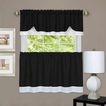 Darcy Window Curtain Tier and Valance Set 58"x24"/58"x14", Black/White
