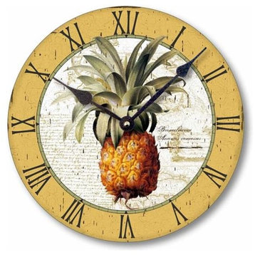 Vintage-Style British Colonial-Style Pineapple Clock, 12 Inch Diameter