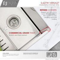 STYLISH 27'' Workstation Single Bowl Undermount 16G Stainless Steel Kitchen Sink