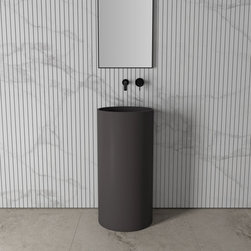Alina Charcoal Cylinder Freestanding Stone Basin 400mm - Bathroom Sinks