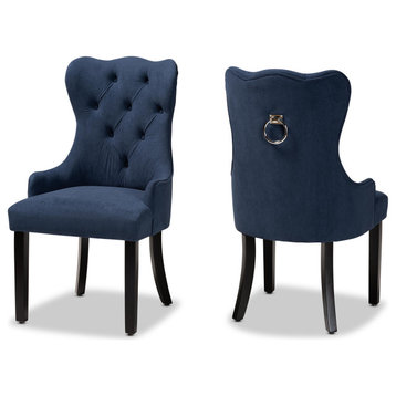 Davis Transitional Navy Blue Velvet Upholstered Dining Chair, Set of 2