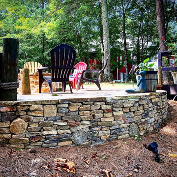 Flagstone patio and Moss rock Wall