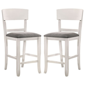 Counter Height Chair Of 2 with Curved Backrest Design, White And Gray