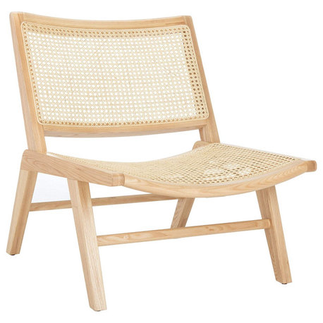 Coastal Accent Chair, Natural Wooden Frame With Rattan Seat & Back, Unfinished