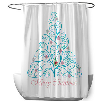 70"Wx73"L Decorated Filigree Tree Shower Curtain, Turquoise