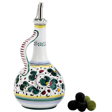 Olive Oil Bottle Deruta Majolica Orvieto Rooster Green Ceramic
