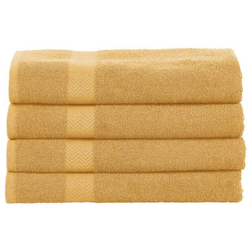 4 Piece Cotton Quick Drying Bath Towels Set, Gold