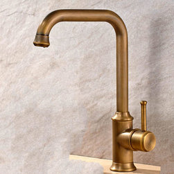 Antique Brass Finish Single Handle Swivel Kitchen Tap T02001 - Kitchen Faucets